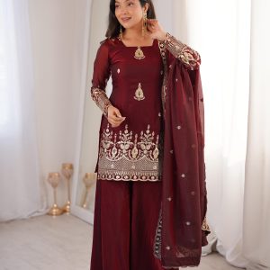 Fendy Silk Embroidered Sequins Sharara Set with Dupatta