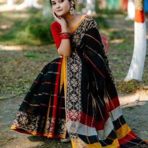 Pure Khadi Cotton Handloom Saree with Jacquard Weaving Border