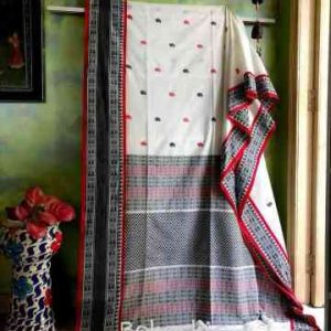 Pure Mercerized Cotton Assam Motif Handwoven Saree with Running Blouse Piece