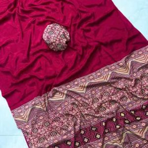Ajrakh Gajji Crepe Silk Saree with Blouse Piece
