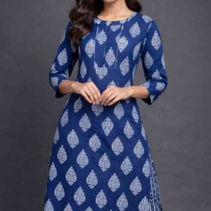 Pure Cotton Ajrakh Print Straight Kurti Pant Set with Handwork & Pocket