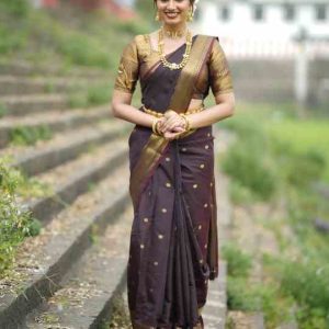 Banarasi Semi Katan Silk Saree with Boota Weave & Brocade Blouse