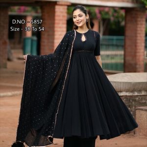 Heavy Rayon Mirror Work Flared Kurti Set with Pant & Dupatta