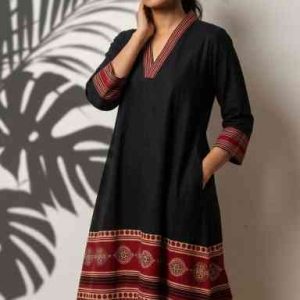 Premium Ajrakh Vegetable Dyed Cotton One Piece Dress with Pocket