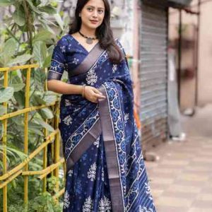 Indigo Special Slub Silk Batik Saree Collection