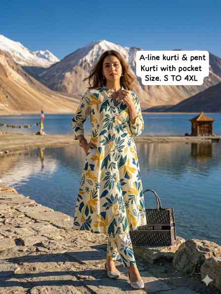 Original Jaipuri A-Line Kurti & Pant Set - Image 3