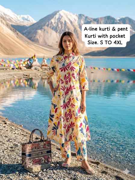 Original Jaipuri A-Line Kurti & Pant Set - Image 5