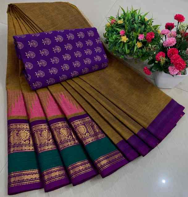 Chettinadu Pure Cotton Saree With Kalamkari Blouse Collection - Image 8