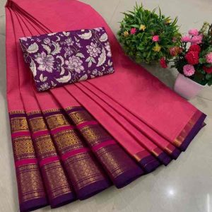 Chettinadu Pure Cotton Saree With Kalamkari Blouse Collection