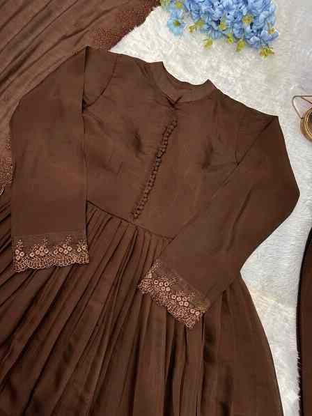 Designer Party Wear Embroidery Gown Set - Image 4