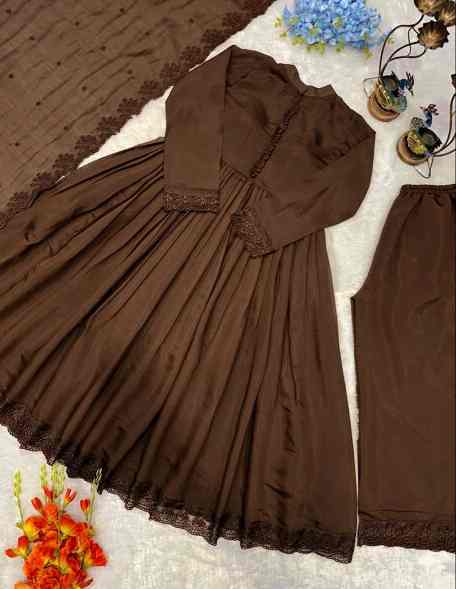 Designer Party Wear Embroidery Gown Set - Image 3