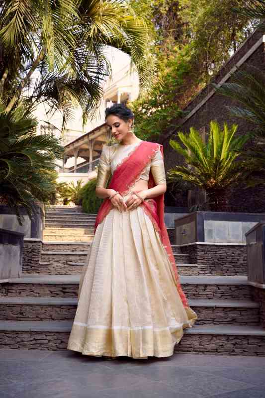 Elegant Golden Zari Weaving Lehenga Choli Set - Image 3