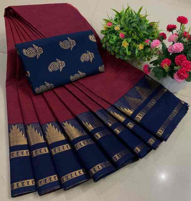 Chettinadu Pure Cotton Saree With Kalamkari Blouse Collection - Image 10