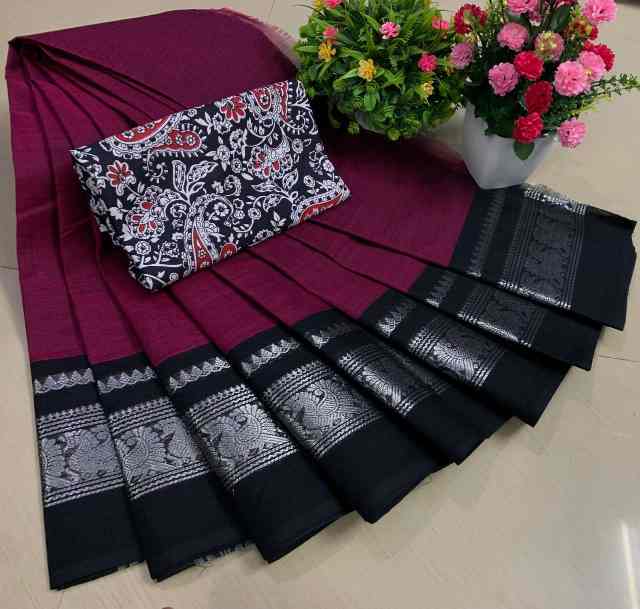 Chettinadu Pure Cotton Saree With Kalamkari Blouse Collection - Image 9