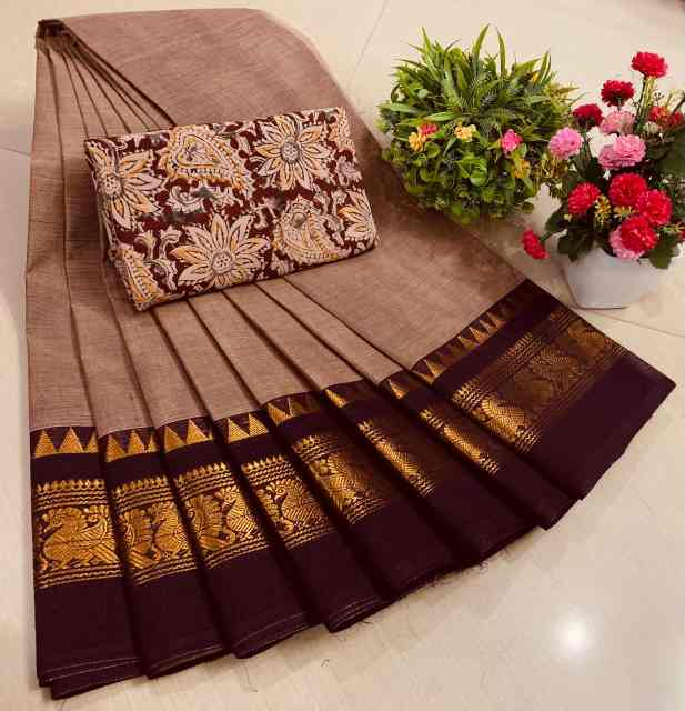 Chettinadu Pure Cotton Saree With Kalamkari Blouse Collection - Image 12