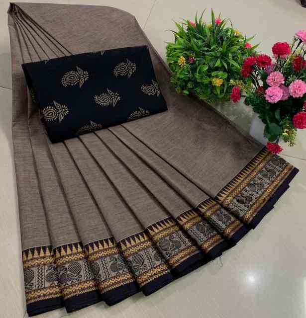 Chettinadu Pure Cotton Saree With Kalamkari Blouse Collection - Image 8