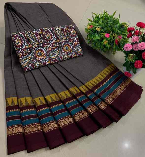 Chettinadu Pure Cotton Saree With Kalamkari Blouse Collection - Image 11