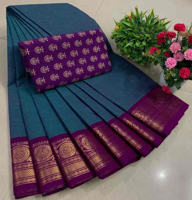 Chettinadu Pure Cotton Saree With Kalamkari Blouse Collection - Image 15