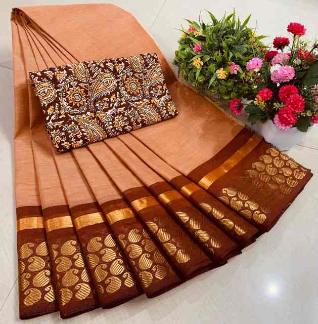Chettinadu Pure Cotton Saree With Kalamkari Blouse Collection - Image 6
