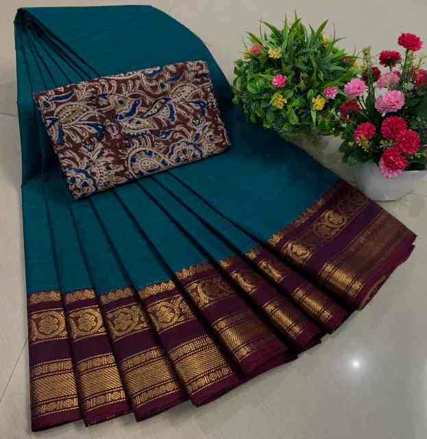 Chettinadu Pure Cotton Saree With Kalamkari Blouse Collection - Image 18