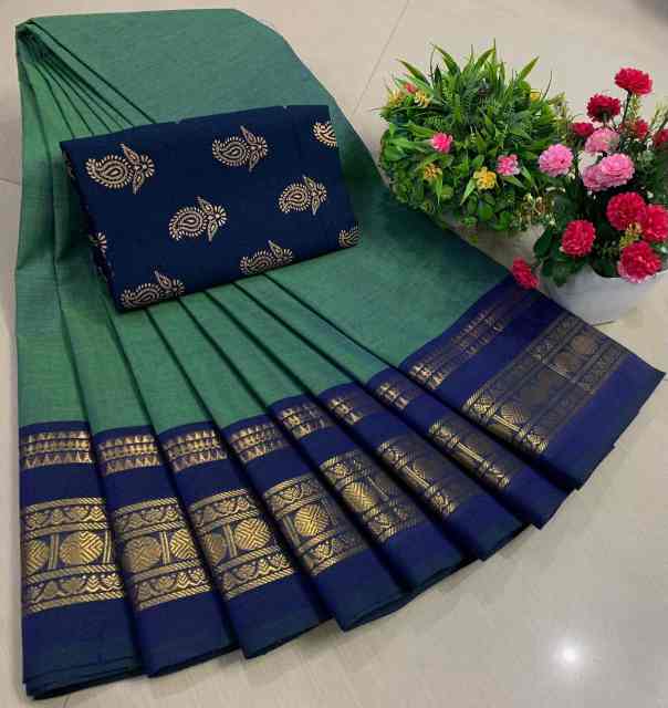 Chettinadu Pure Cotton Saree With Kalamkari Blouse Collection - Image 16