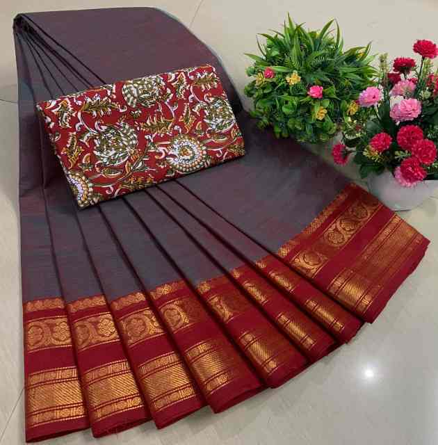 Chettinadu Pure Cotton Saree With Kalamkari Blouse Collection - Image 13