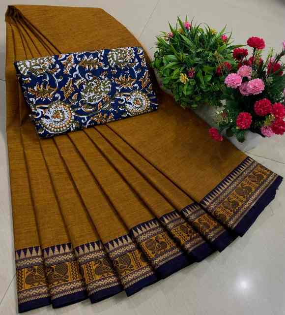 Chettinadu Pure Cotton Saree With Kalamkari Blouse Collection - Image 19