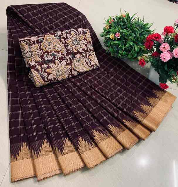 Chettinadu Pure Cotton Saree With Kalamkari Blouse Collection - Image 21