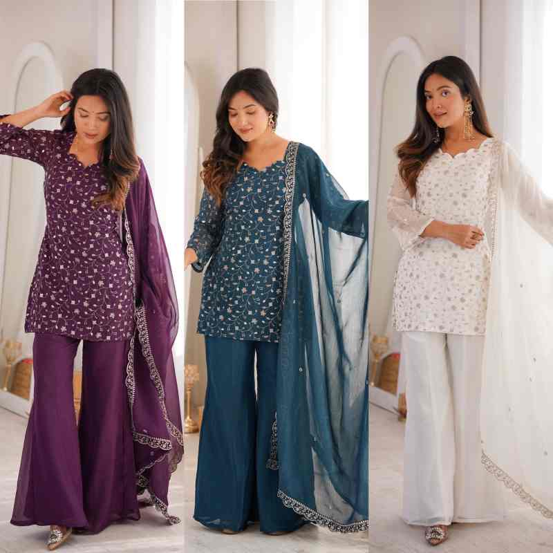 Premium Crunchy Silk Kurti, Bell Bottom Pant & Dupatta Set - Image 5