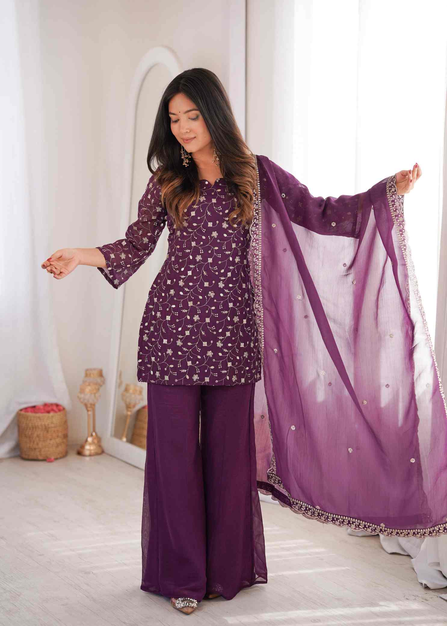 Premium Crunchy Silk Kurti, Bell Bottom Pant & Dupatta Set - Image 8