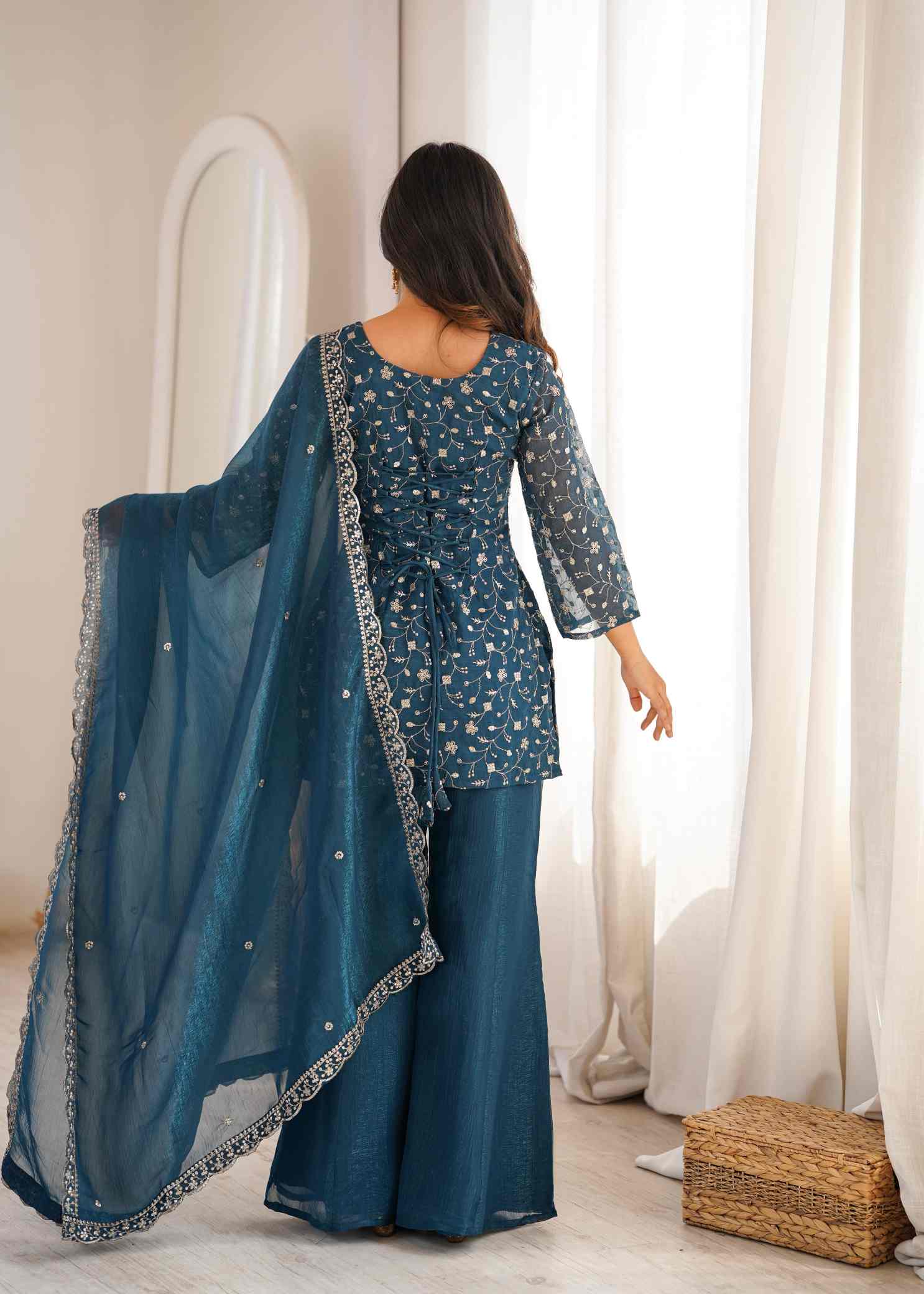 Premium Crunchy Silk Kurti, Bell Bottom Pant & Dupatta Set - Image 9