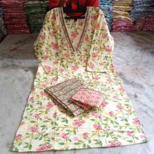 Pure Cotton Kurti Pant Dupatta Set