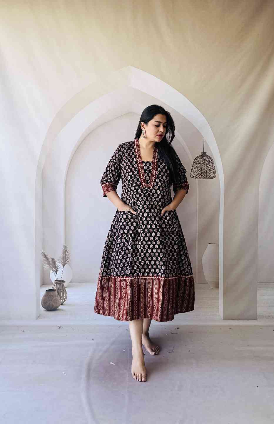 Ajrakh Hand Block Print A-Line One Piece Kurti - Image 2