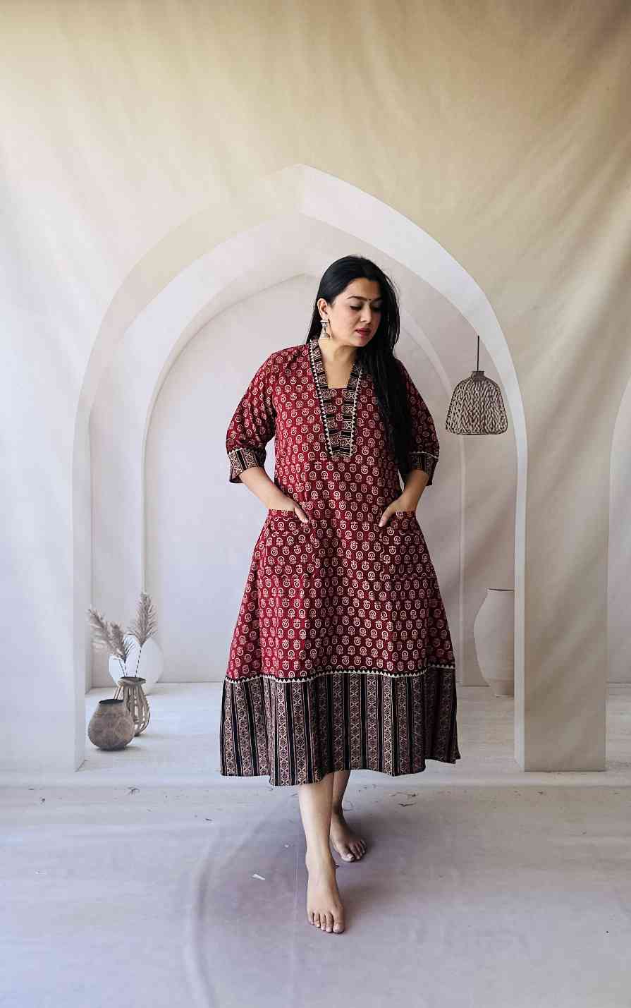 Ajrakh Hand Block Print A-Line One Piece Kurti - Image 16