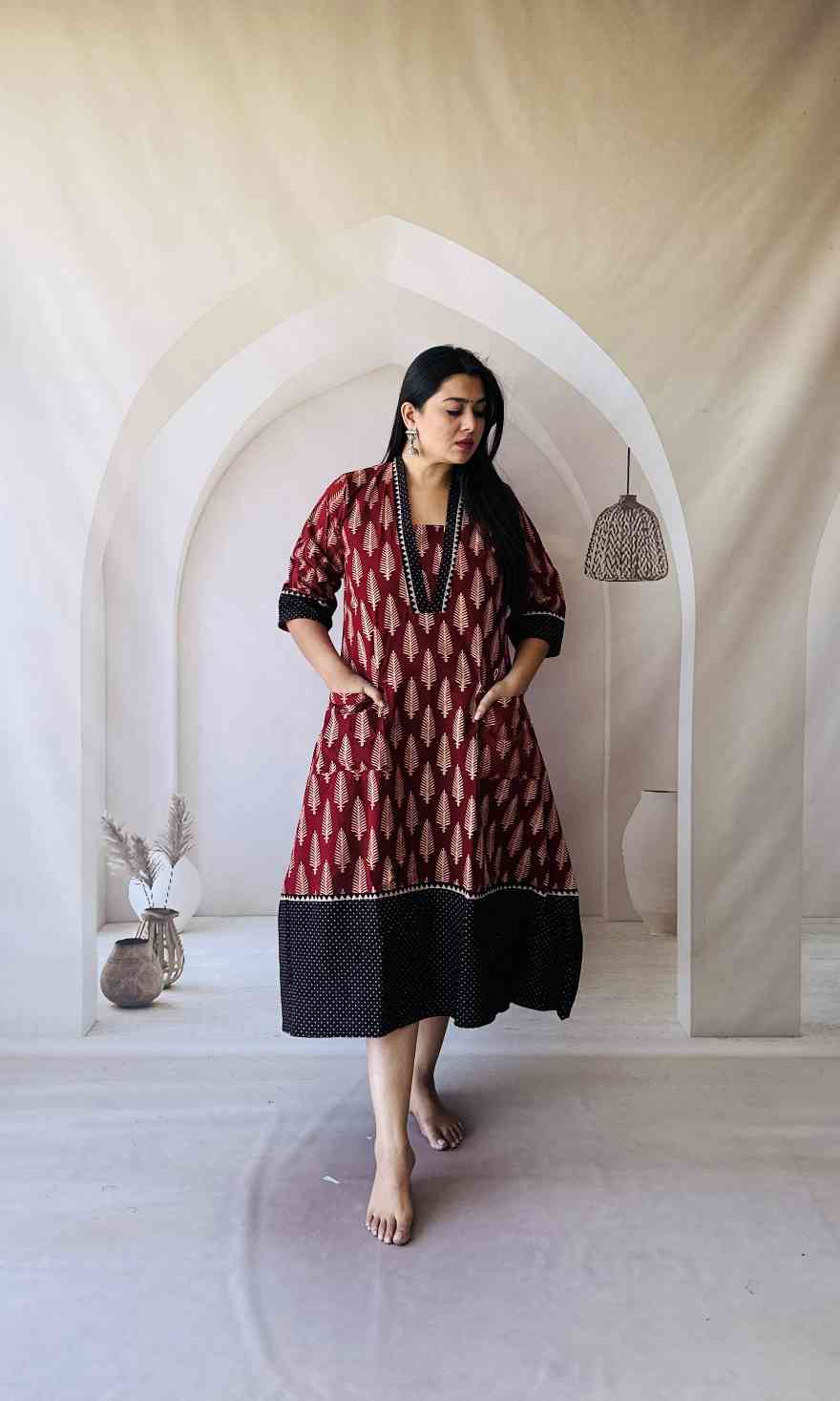 Ajrakh Hand Block Print A-Line One Piece Kurti - Image 15