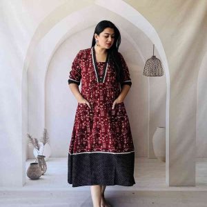 Ajrakh Hand Block Print A-Line One Piece Kurti