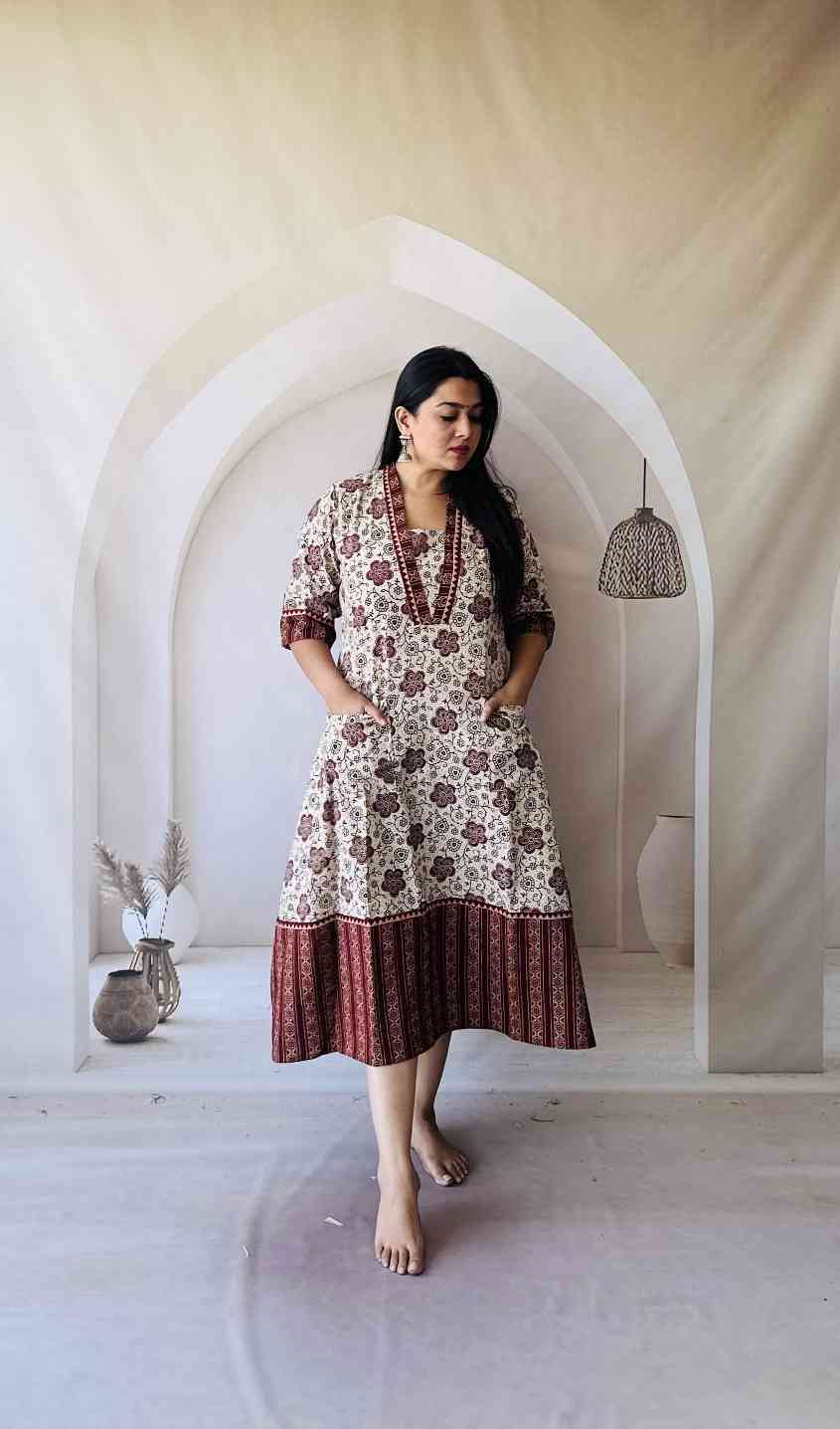 Ajrakh Hand Block Print A-Line One Piece Kurti - Image 7