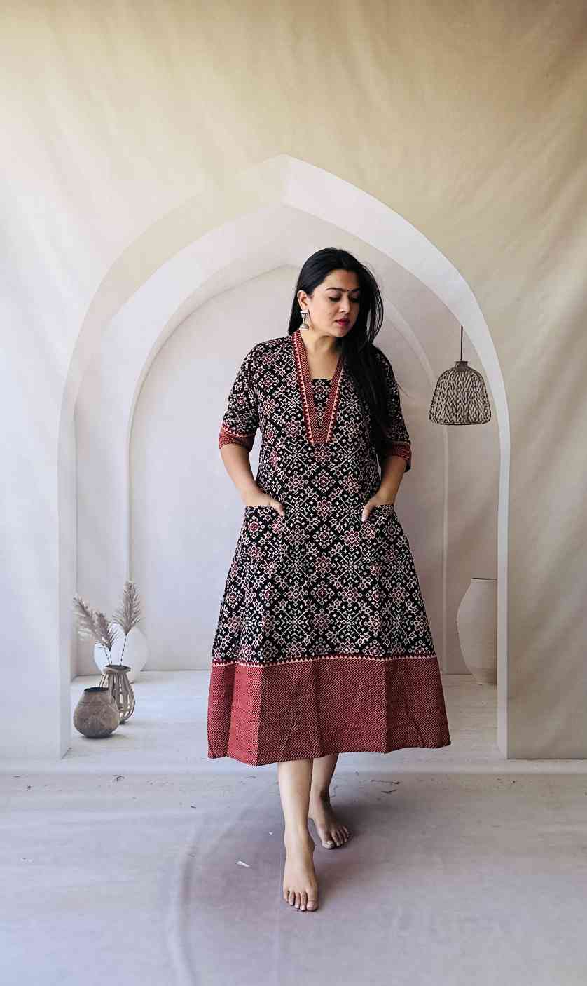 Ajrakh Hand Block Print A-Line One Piece Kurti - Image 8