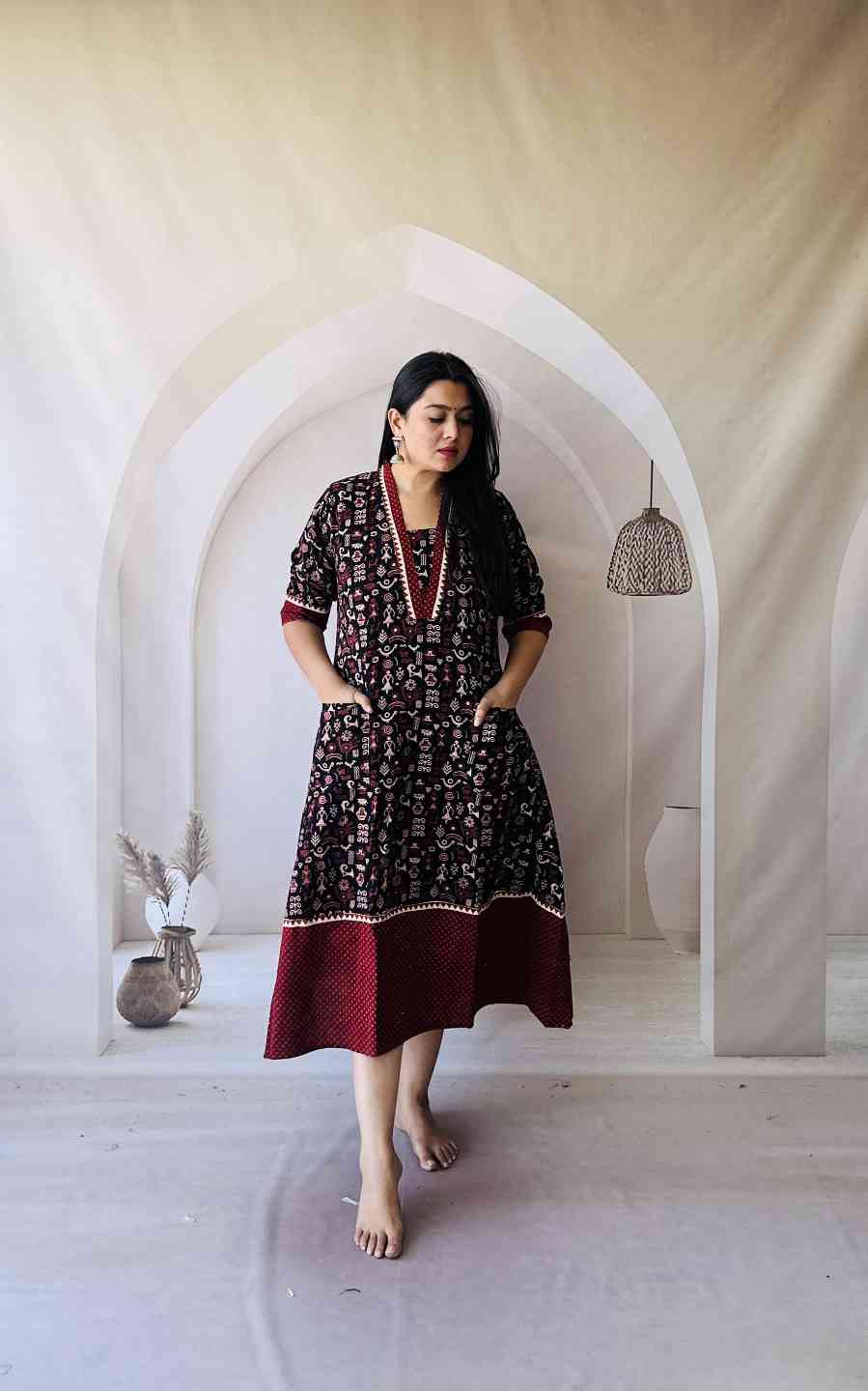 Ajrakh Hand Block Print A-Line One Piece Kurti - Image 18