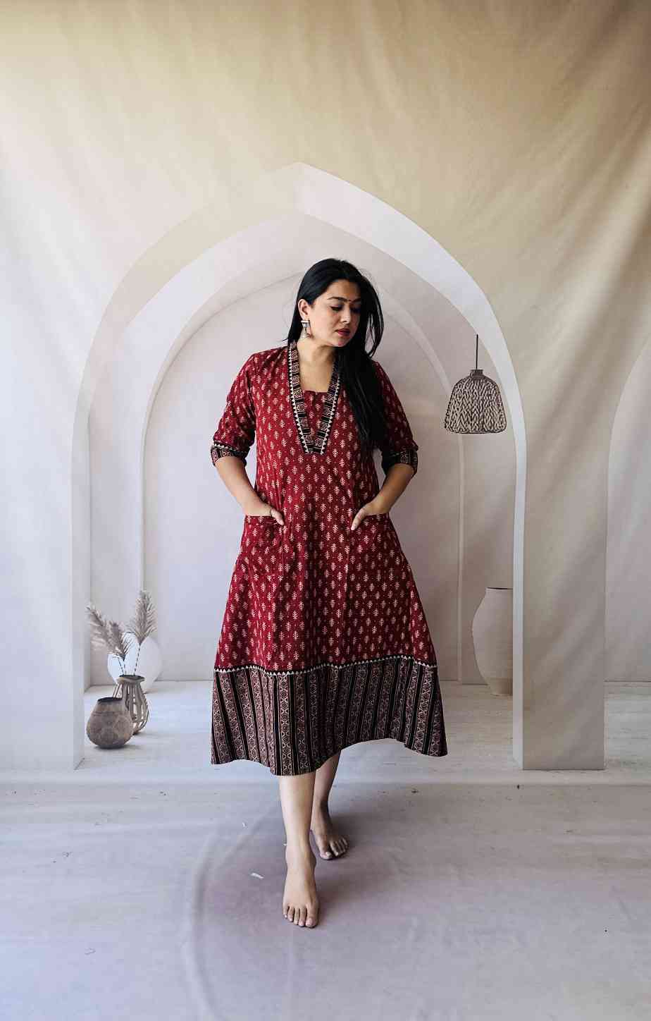 Ajrakh Hand Block Print A-Line One Piece Kurti - Image 9