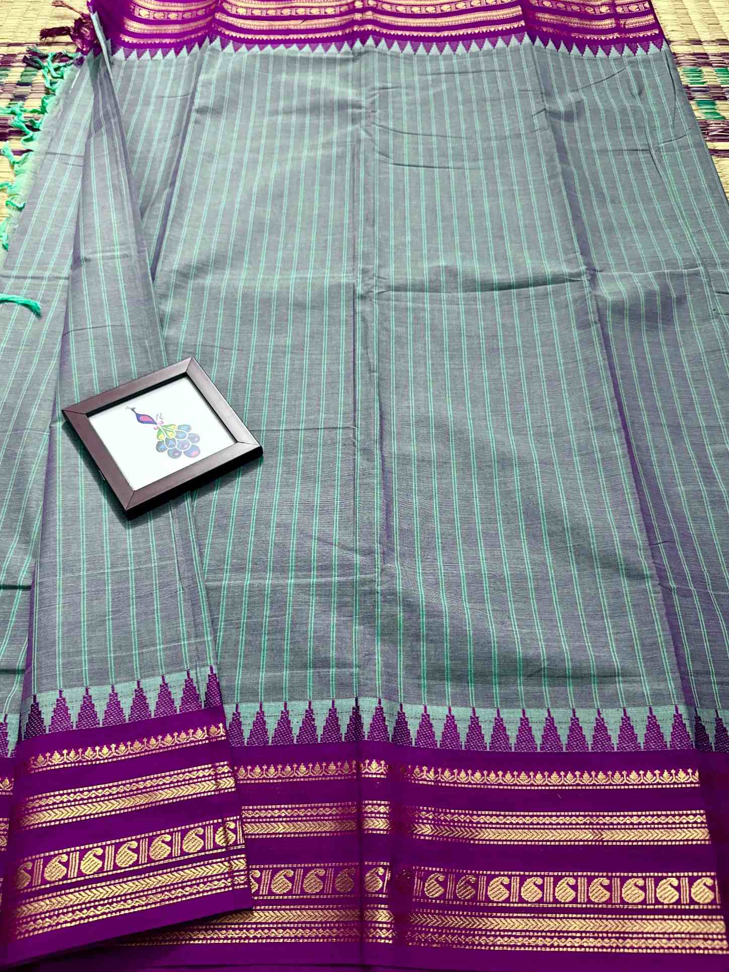 Thandavalam Vertical Stripe Pure Cotton Saree - Image 7