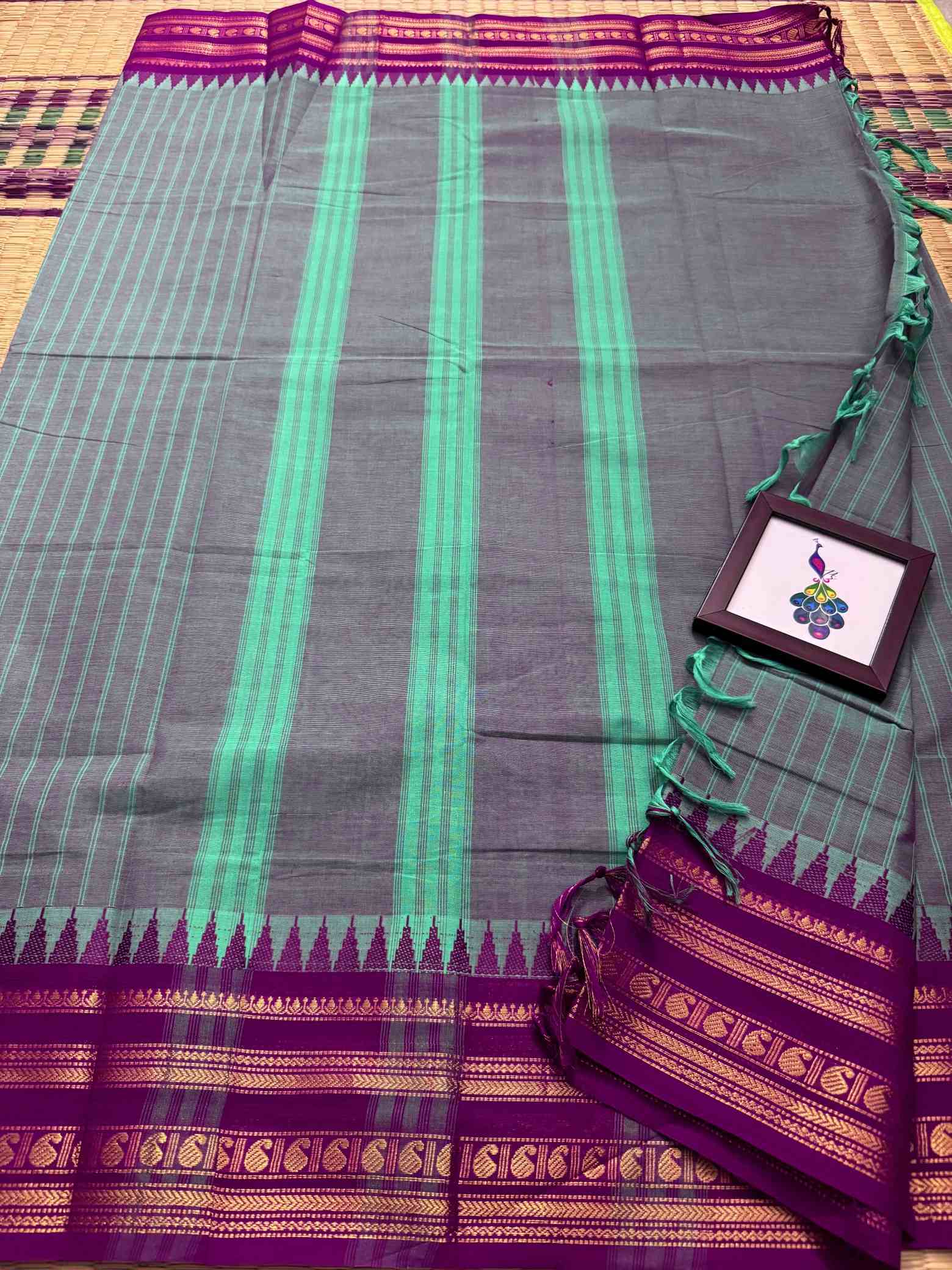 Thandavalam Vertical Stripe Pure Cotton Saree - Image 3