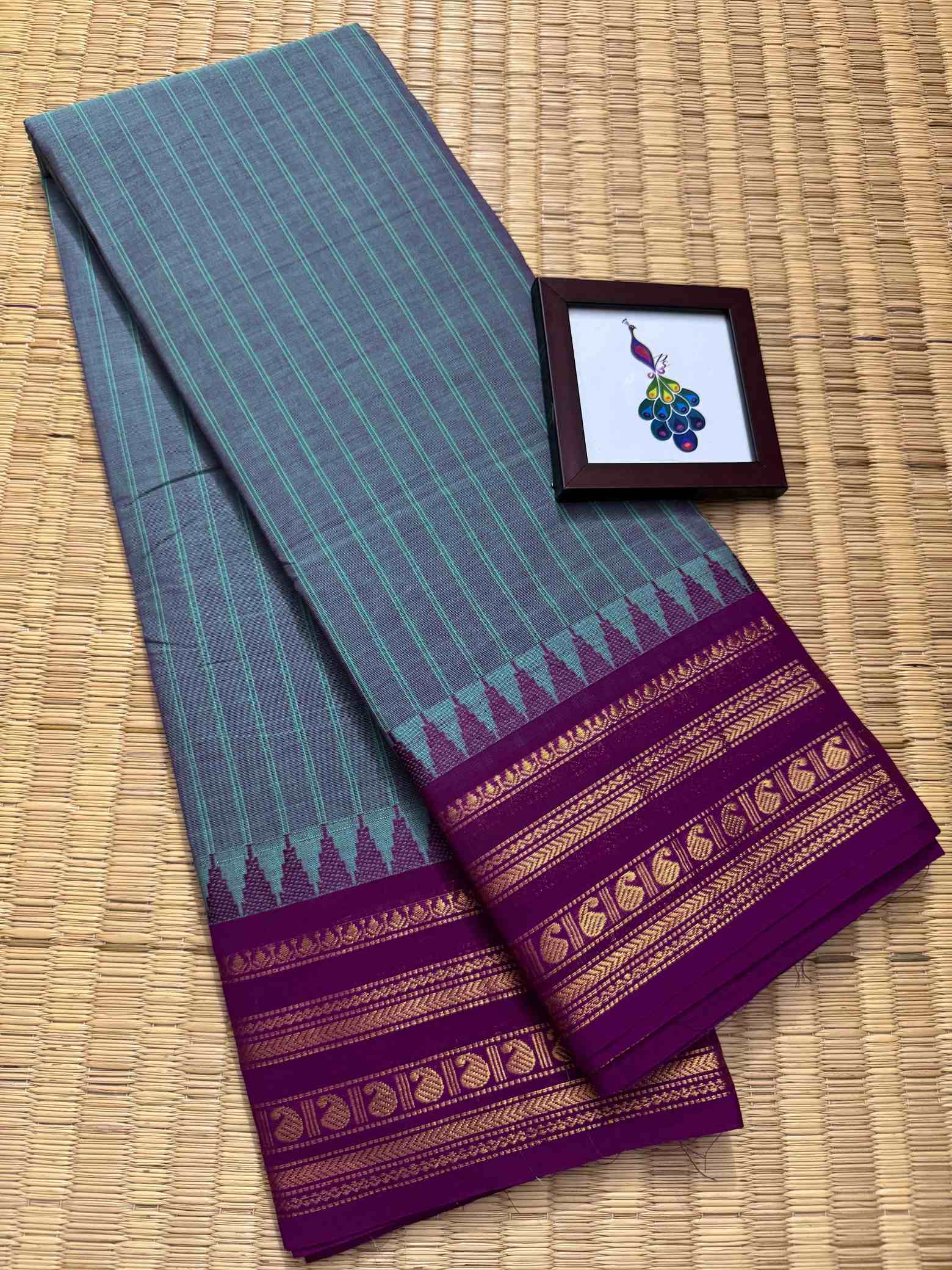 Thandavalam Vertical Stripe Pure Cotton Saree - Image 9