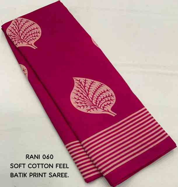 Batik Style Printed Soft Cotton Feel Saree - Image 5