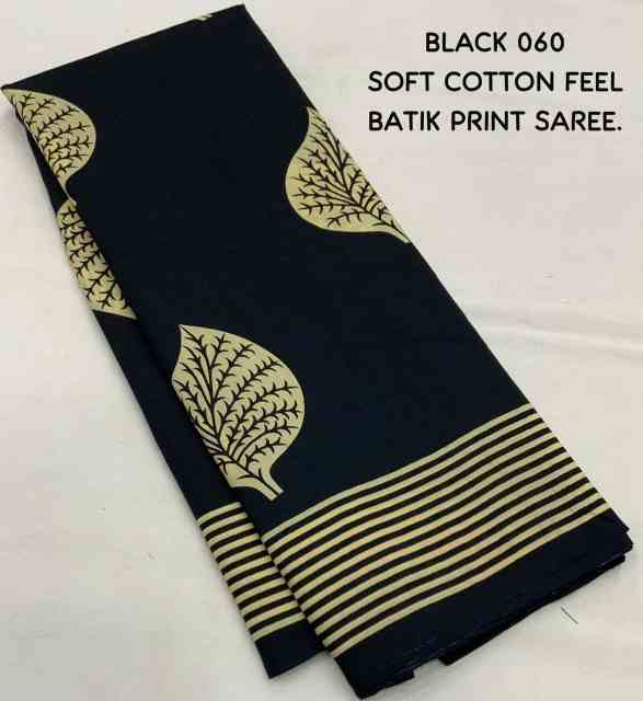 Batik Style Printed Soft Cotton Feel Saree - Image 7