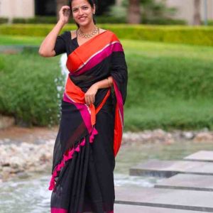 Trending Pink Orange Border Mul Cotton Saree