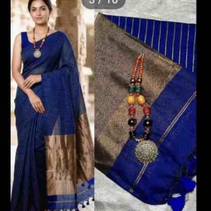 New & Exclusive Solid Khadi Cotton Golden Zari Check Saree