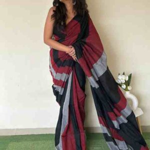 Summer Special Khadi Cotton Colour Bar Stripes Saree