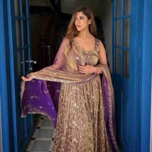 Premium Fendy Silk Gown, Sharara & Dupatta Set