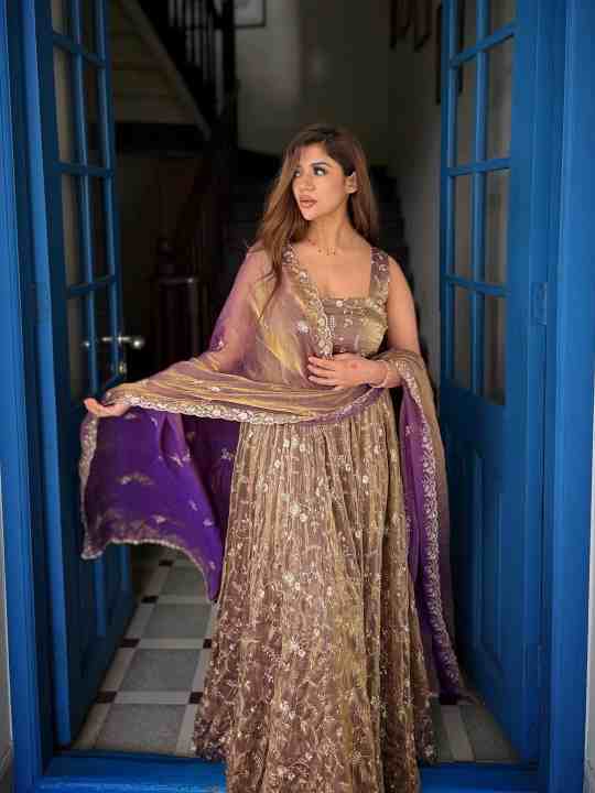 Premium Fendy Silk Gown, Sharara & Dupatta Set